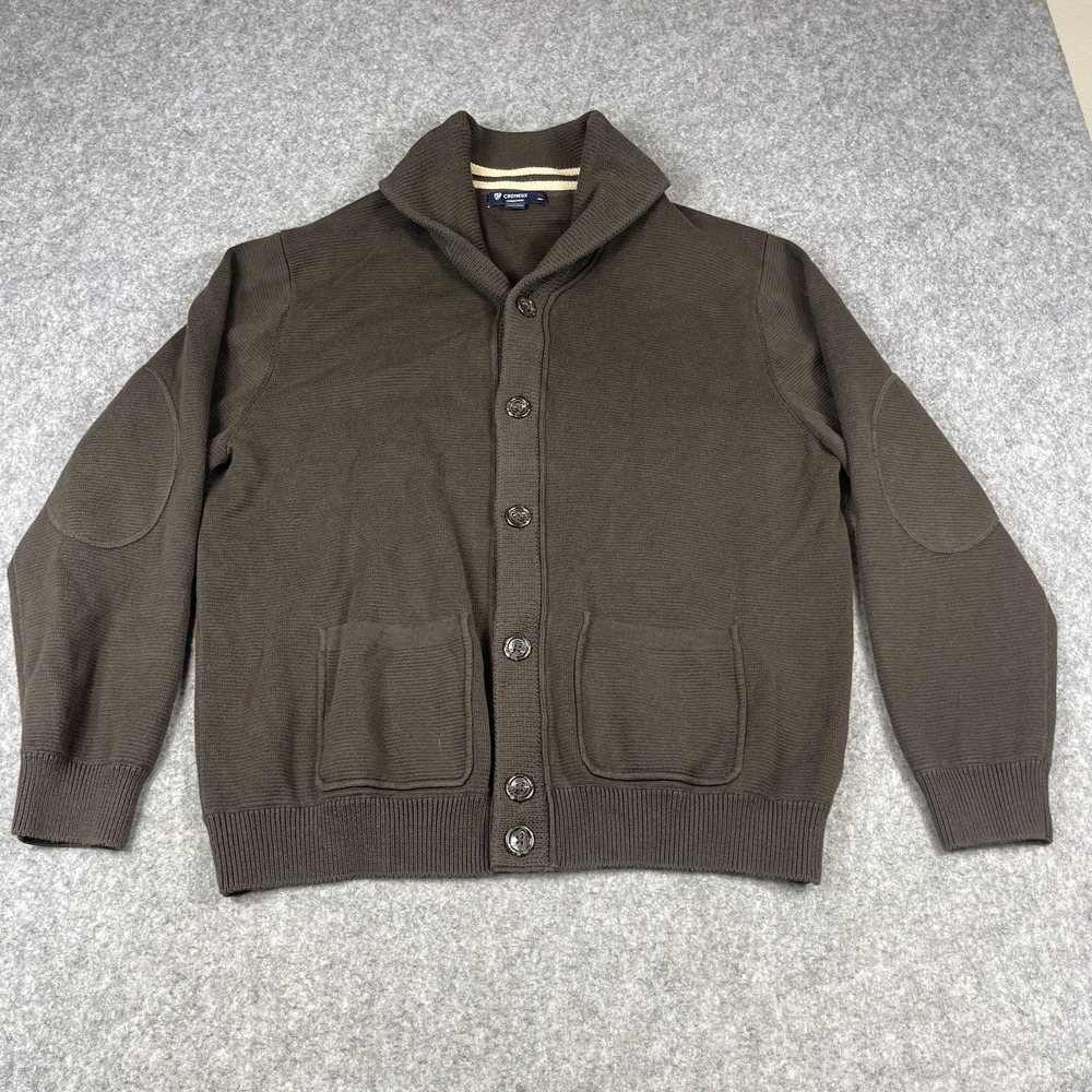 Cremieux Shawl Collar Cardigan Sweater XL Brown Ribbed Cotton Pocket Elbow Patch